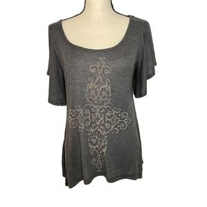 Boston Proper Gray Ribbed Short Sleeve Top Size S